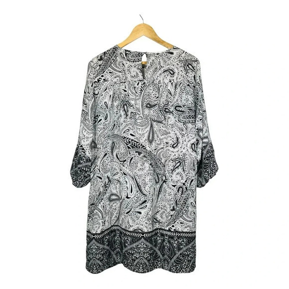 Loft Black &‎ White Paisley Print Shift Dress Colorblock Women Size Medium - Picture 4 of 8